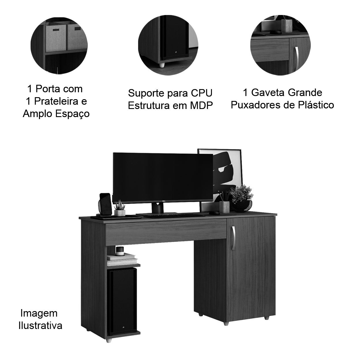 Mesa para Computador 1 Porta 1 Gaveta c/ Suporte de CPU Lara Atacama/Off White