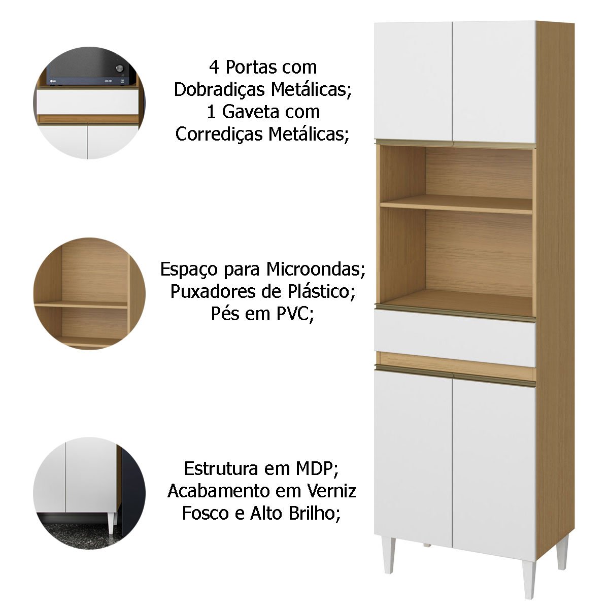 Paneleiro 4 Portas 1 Gaveta c/ Nicho para Microondas Nevasca