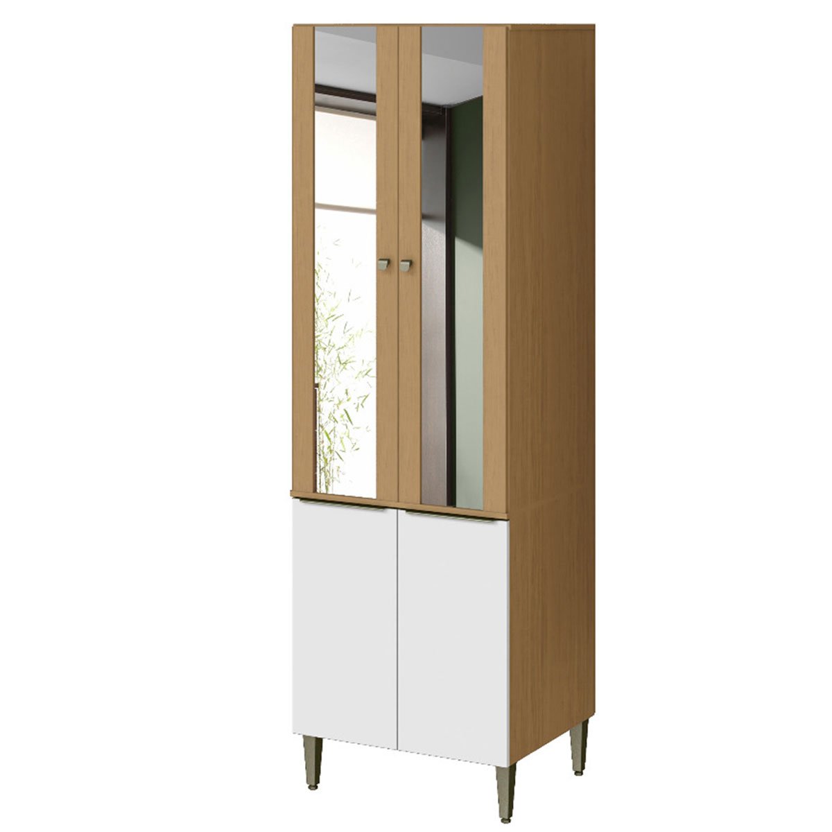 Paneleiro 4 Portas 100% MDF com Vidro E 4 Prateleiras Luna Atacama/Branco