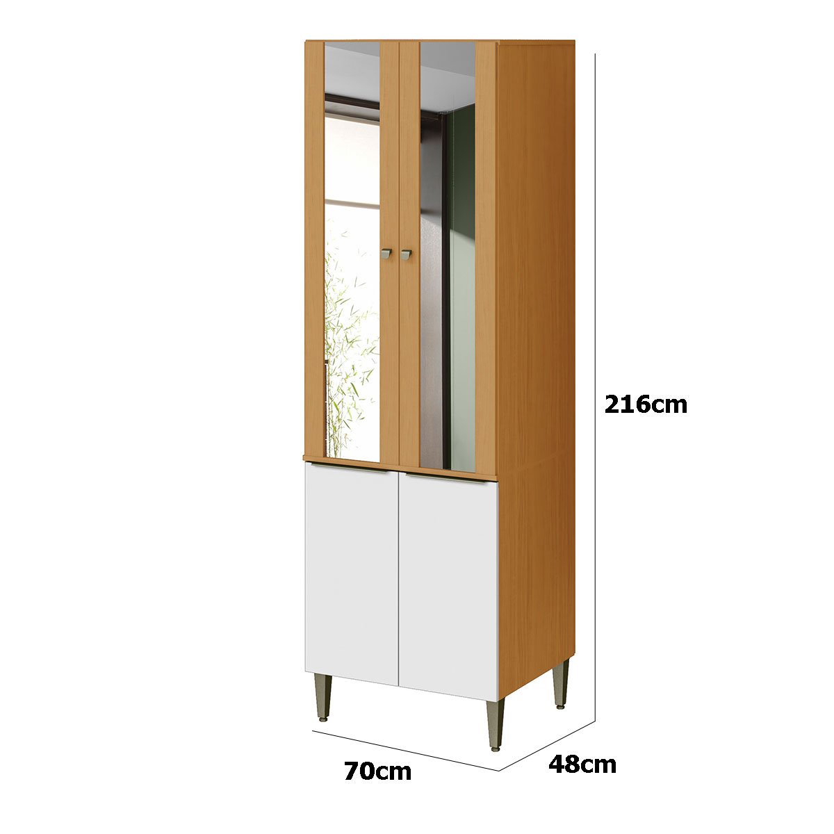 Paneleiro 4 Portas 100% MDF com Vidro E 4 Prateleiras Luna Cinamomo/Branco