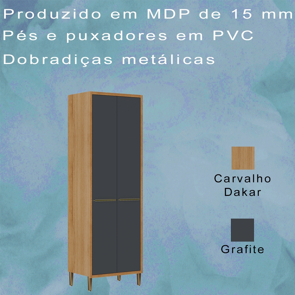 Paneleiro Duplo 4 Portas 2003700 Carvalho Dakar Grafite ARMoveis