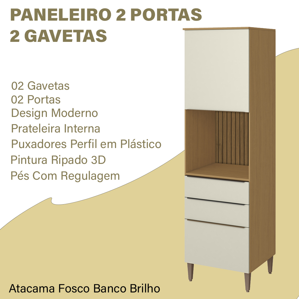 Paneleiro Microondas 02 Portas 02 Gavetas 2005801 Atacama Branco ARMoveis
