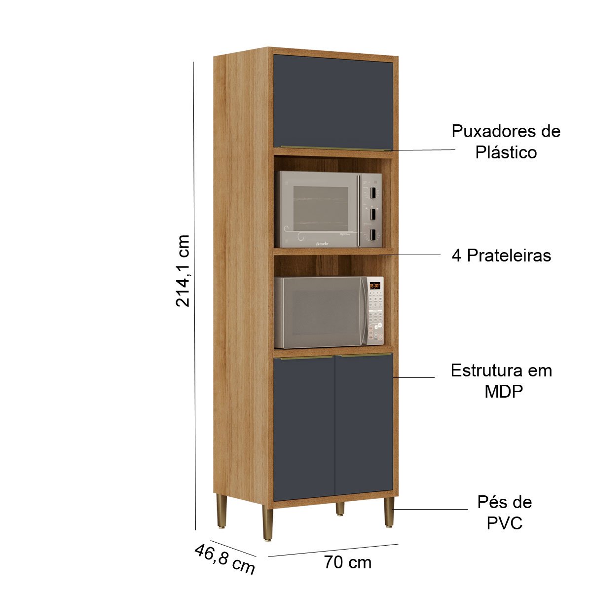 Paneleiro para Cozinha 3 Portas c/ nicho para 2 Microondas Opala