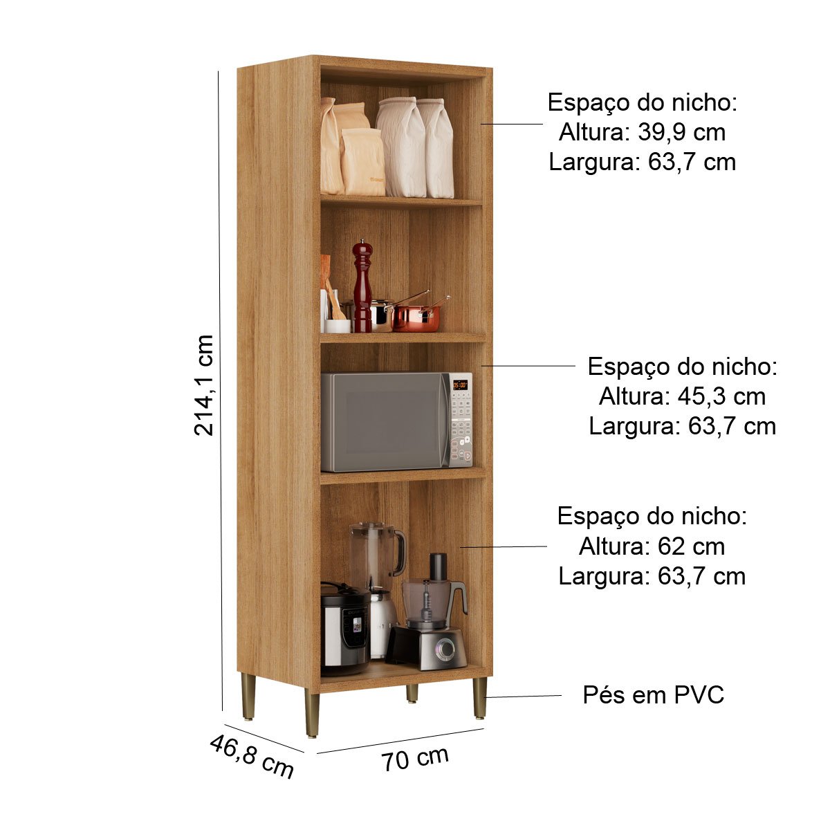 Paneleiro para cozinha com nicho de Microondas 4 Portas Opala