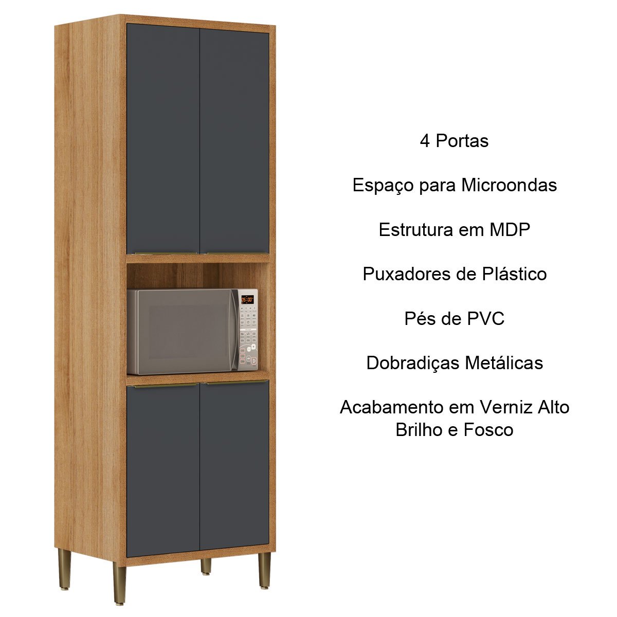 Paneleiro para cozinha com nicho de Microondas 4 Portas Opala