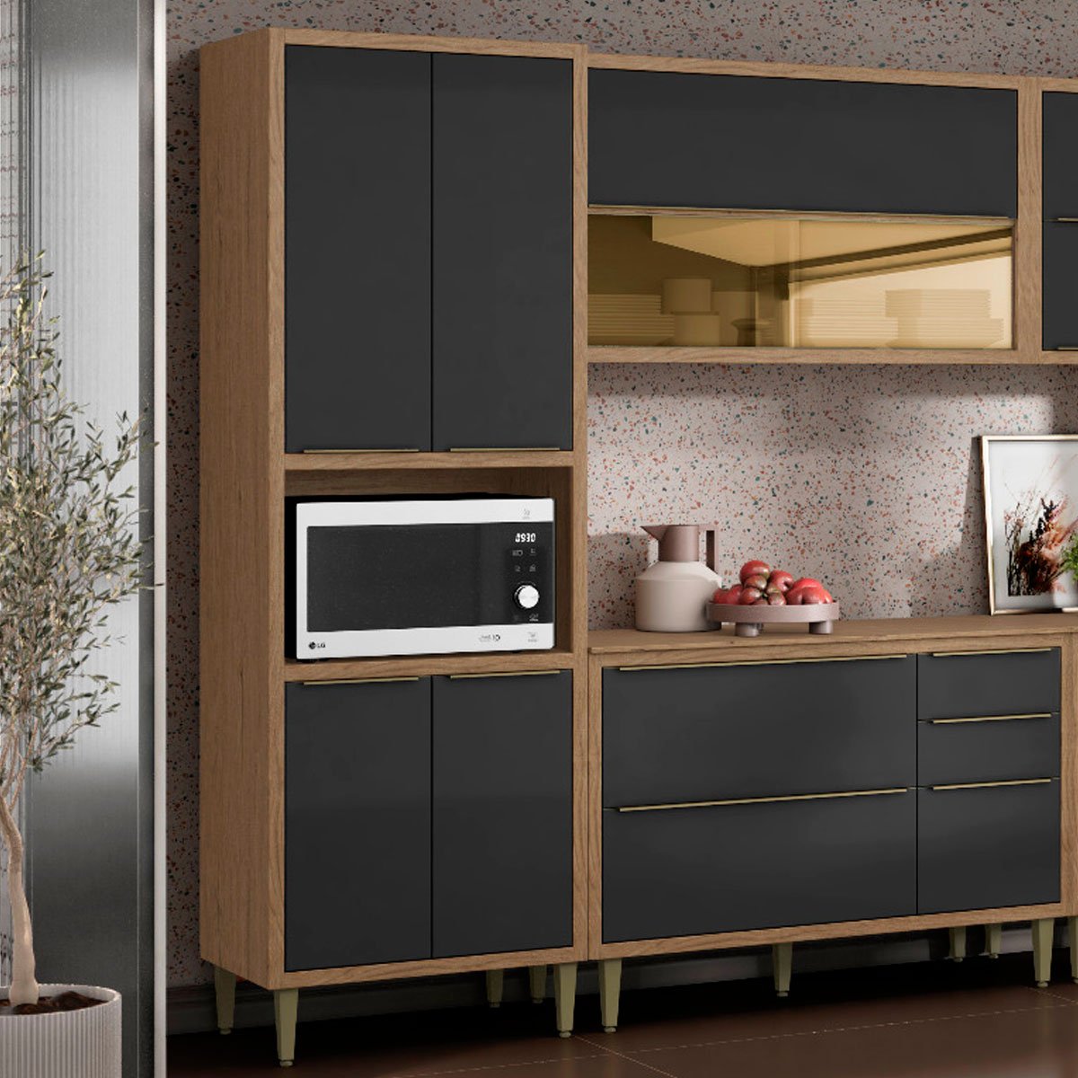 Paneleiro para cozinha com nicho de Microondas 4 Portas Opala