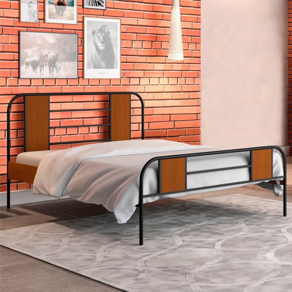 Cama Iron Casal Vintage Preto Canela