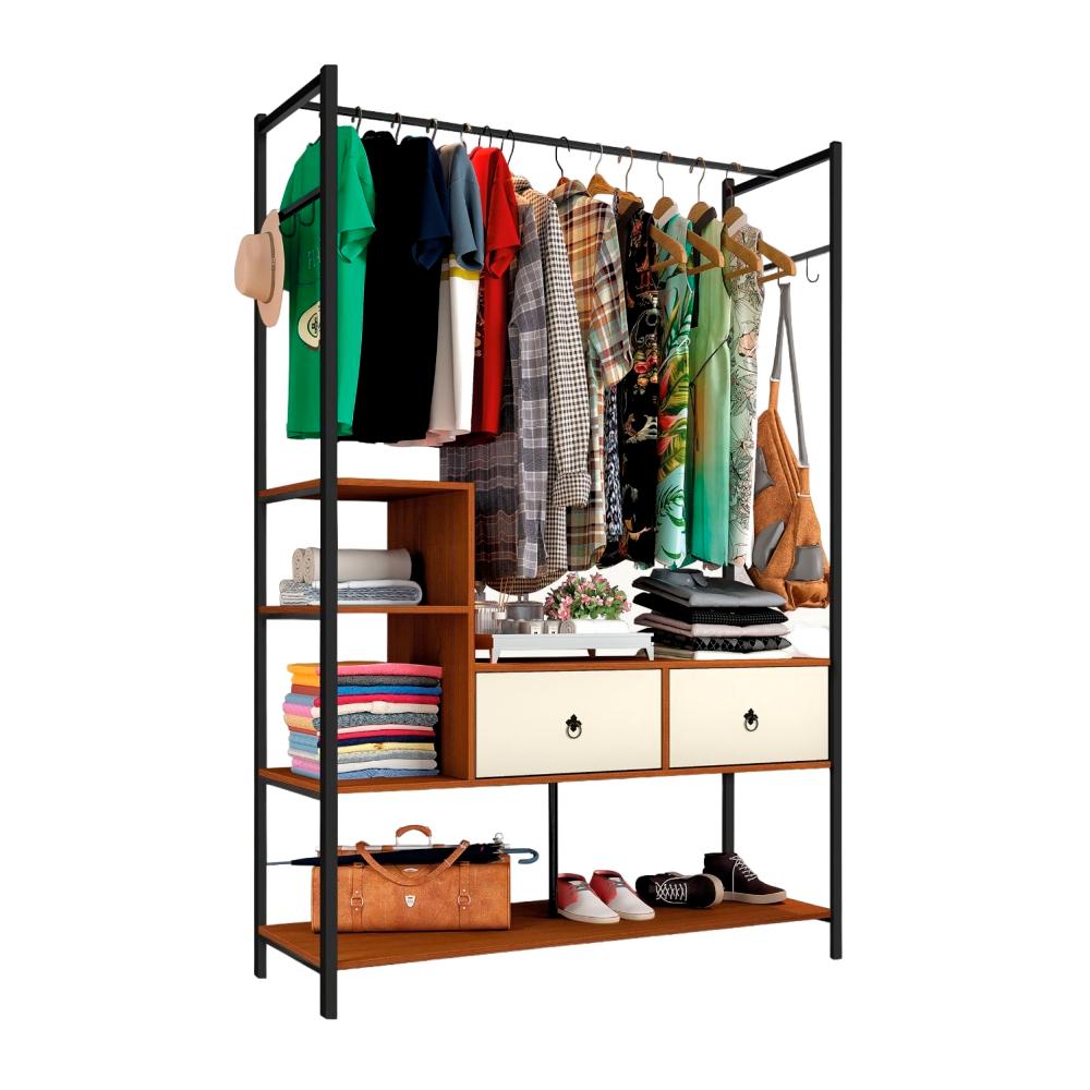 Closet Estilo Industrial Guarda Roupa Arara Canela Off White