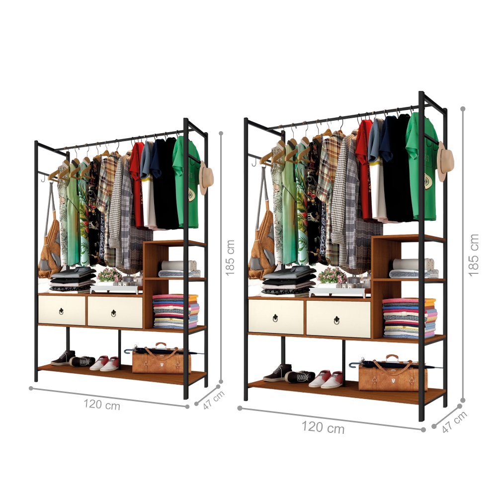 Conjunto Closets Industriais Magali Preto Canela Off White