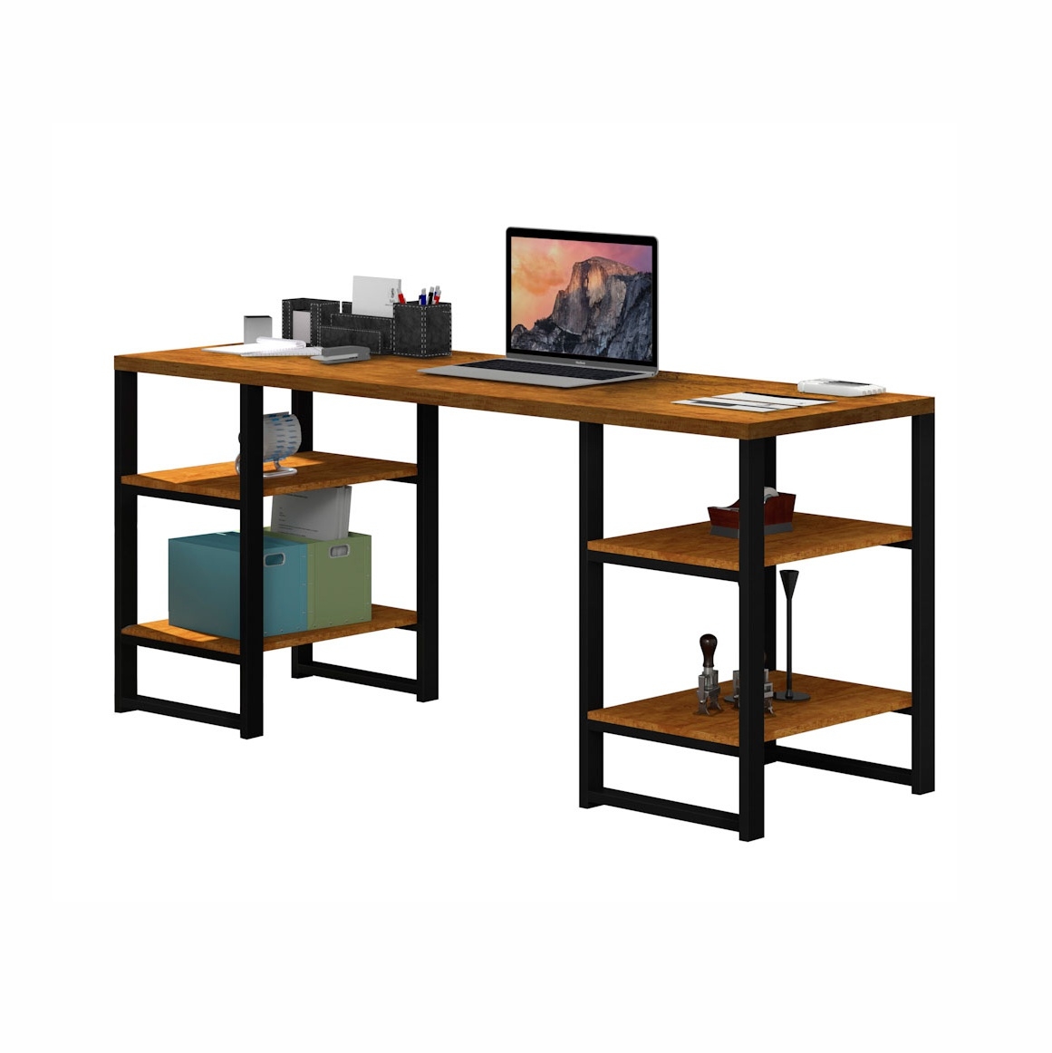 Conjunto Mesa Estante para Escritório Apolo Preto Canela