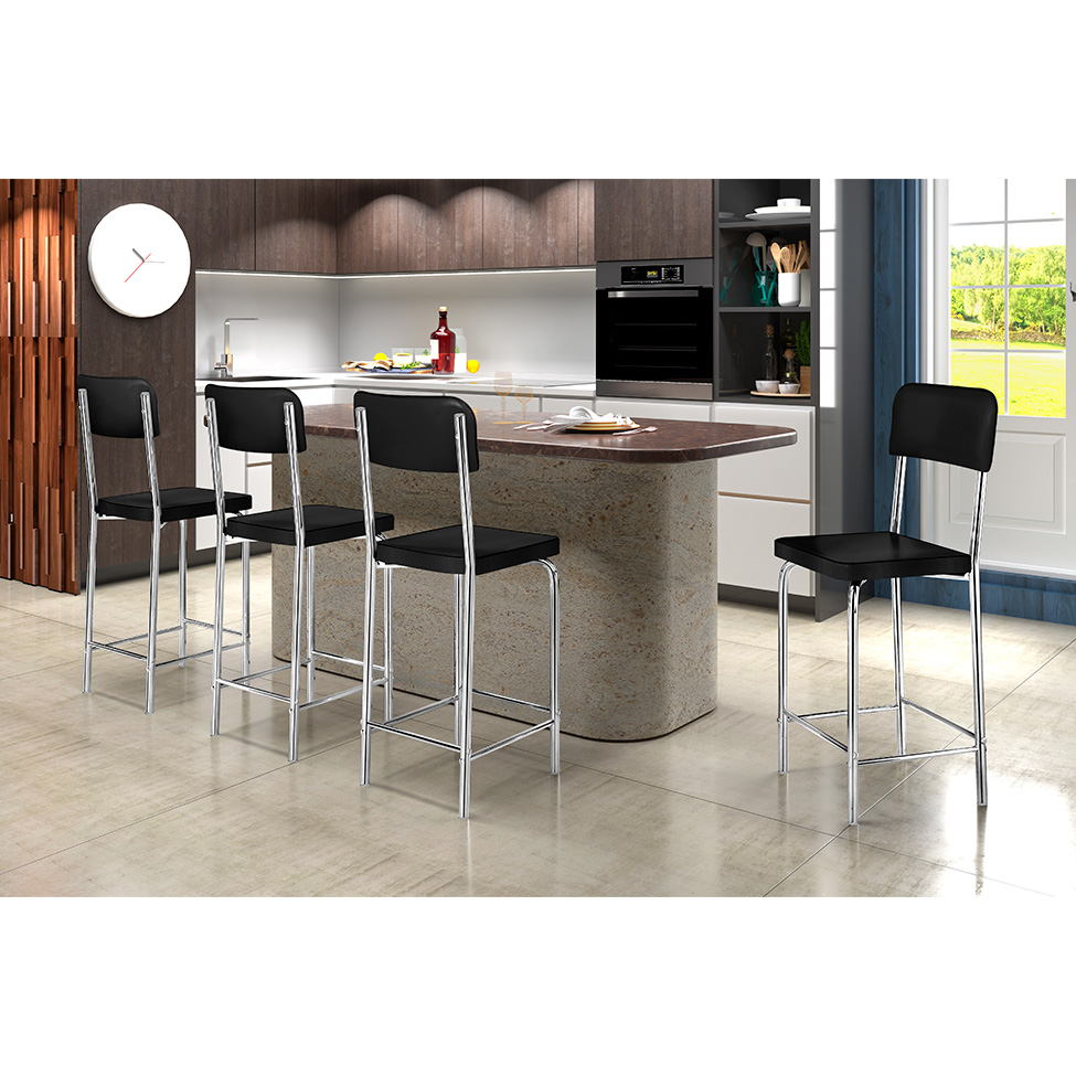 Conjunto com 2 Banquetas Vintage Cromado e Preto