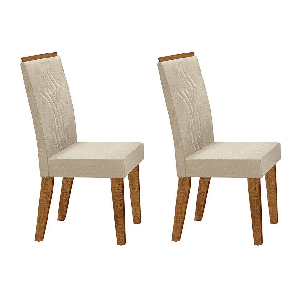 Conjunto com 2 Cadeiras de Jantar Luna Veludo Bege e Canela Rústico