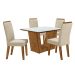 Conjunto de Mesa Retangular com Tampo de Vidro Off White Viena e 4 Cadeiras Luna Veludo Bege e Canela Rústico