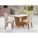 Conjunto de Mesa Retangular com Tampo de Vidro Off White Viena e 4 Cadeiras Luna Veludo Bege e Canela Rústico