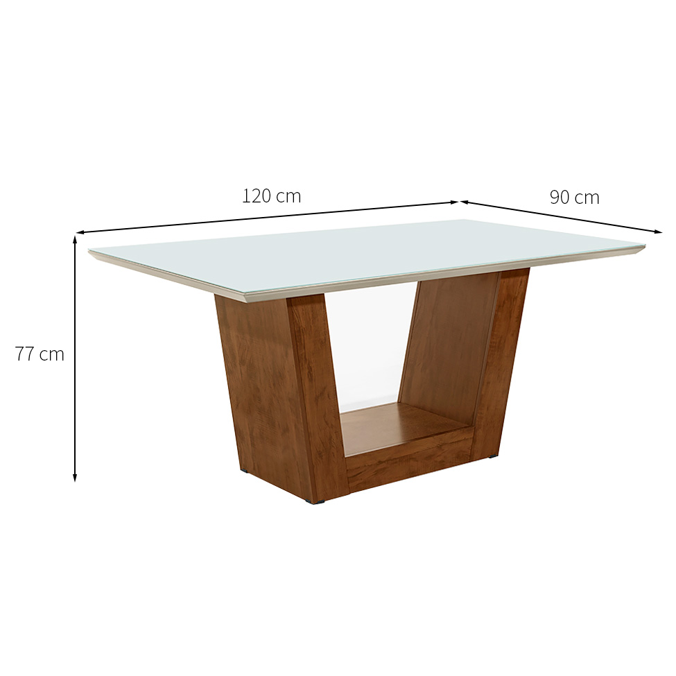 Conjunto de Mesa Retangular com Tampo de Vidro Off White Viena e 4 Cadeiras Luna Veludo Bege e Canela Rústico