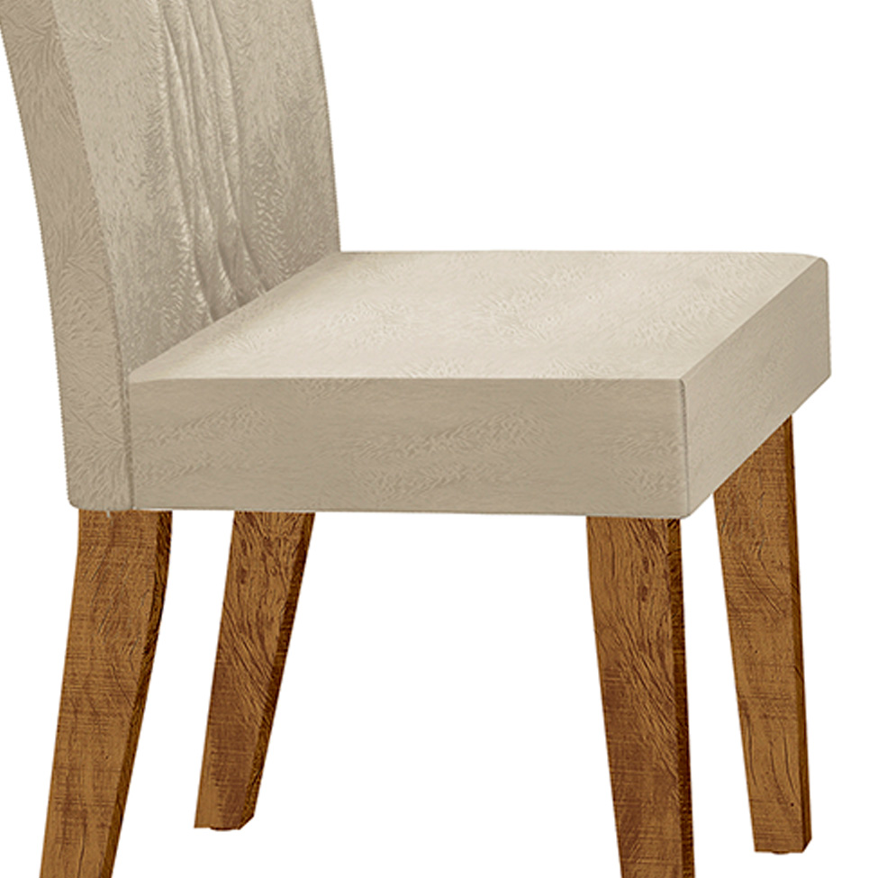 Conjunto de Mesa Retangular com Tampo de Vidro Off White Viena e 4 Cadeiras Luna Veludo Bege e Canela Rústico
