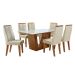 Conjunto de Mesa Retangular com Tampo de Vidro Off White Viena e 6 Cadeiras Luna Veludo Bege e Canela Rústico