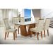 Conjunto de Mesa Retangular com Tampo de Vidro Off White Viena e 6 Cadeiras Luna Veludo Bege e Canela Rústico