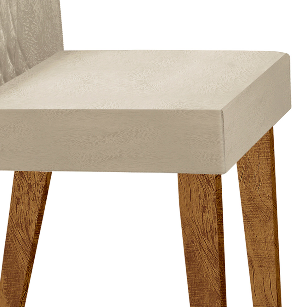 Conjunto de Mesa Retangular com Tampo de Vidro Off White Viena e 6 Cadeiras Luna Veludo Bege e Canela Rústico