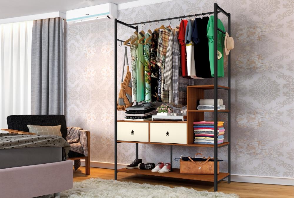 Guarda Roupa Closet Industrial Modulado Mazzaro - Canela/Off white