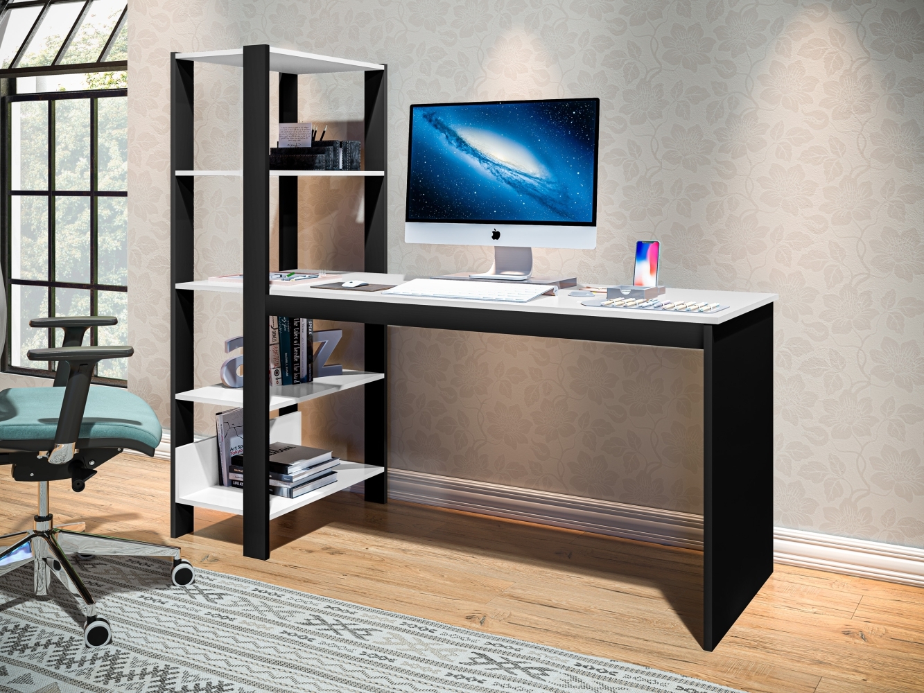 Home Office Vintage para Escritório Temis Preto e Branco