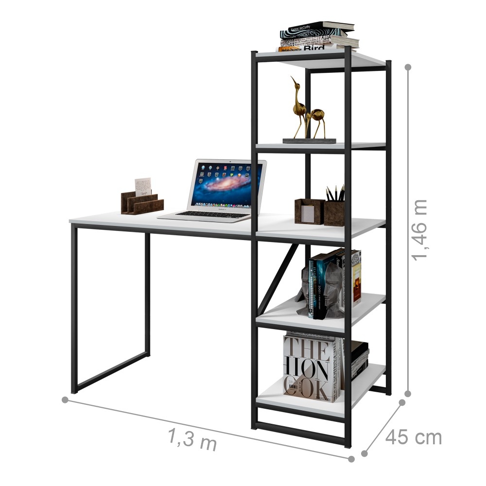 Home Office Vintage para Escritório com Prateleira Blast Preto e Branco