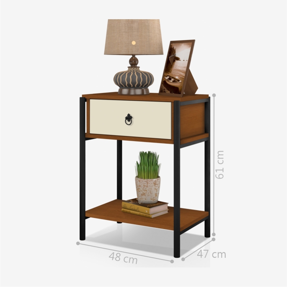 Jogo Mesinhas de Cabeceira Iron Vintage Preto Canela Off White