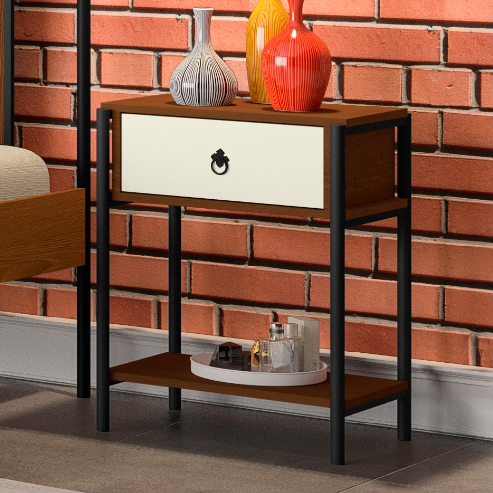 Jogo Mesinhas de Cabeceira Iron Vintage Preto Canela Off White