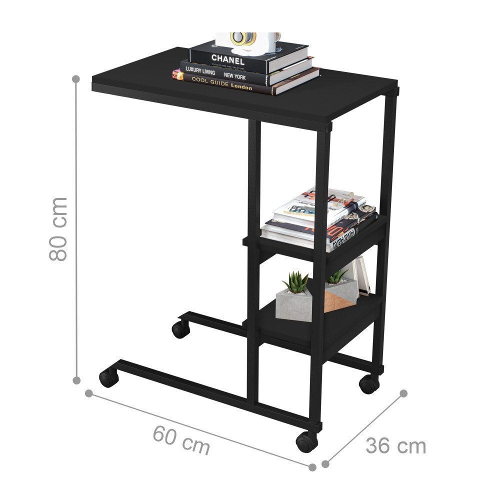 Mesa Industrial Auxiliar para Cama Miti Preto
