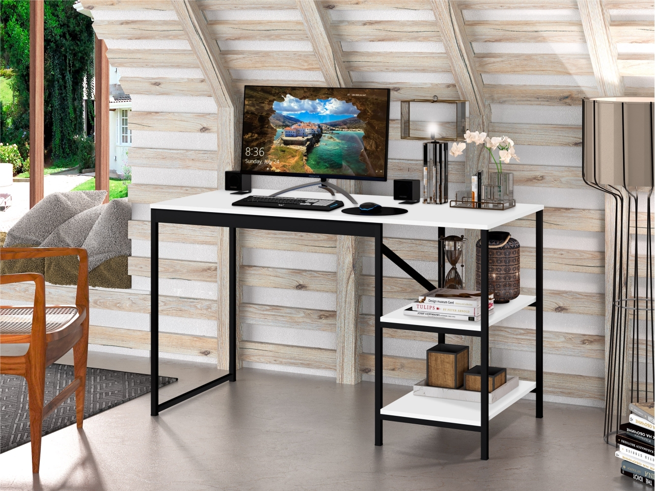 Mesa Industrial para Escritório Slim Bers Preto e Branco