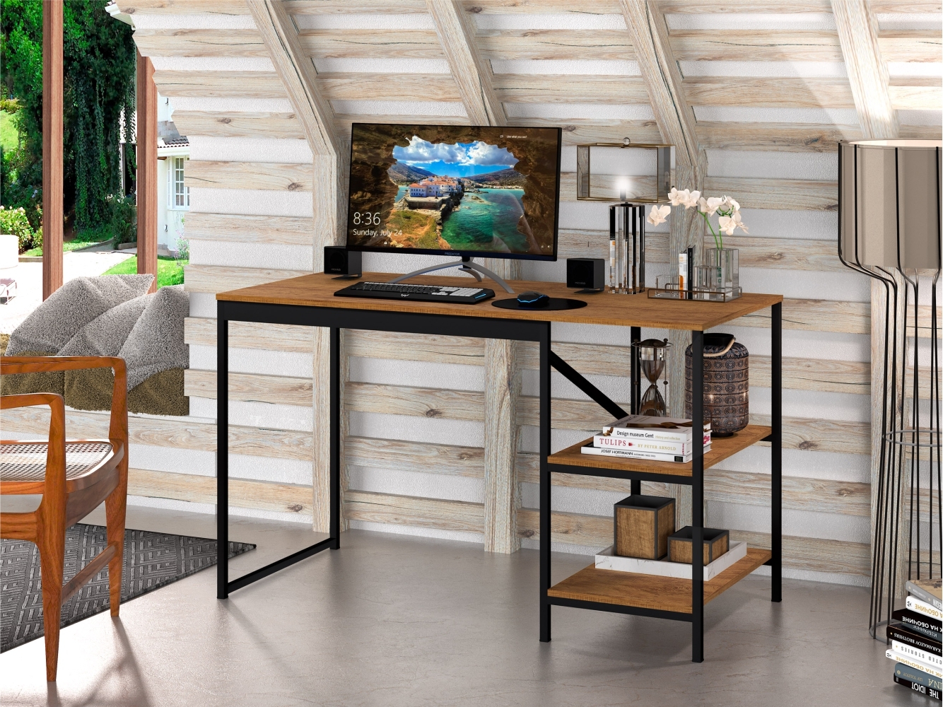 Mesa Industrial para Escritório Slim Bers Preto e Canela