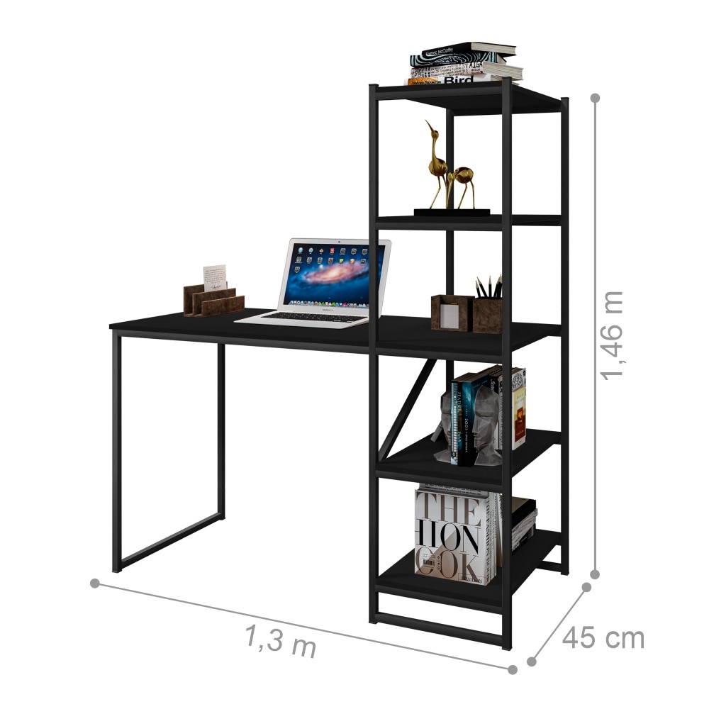 Mesa Industrial para Escritório com Prateleira Frist Preto