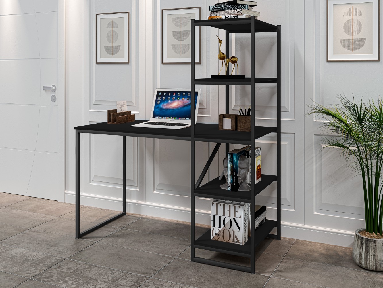 Mesa Industrial para Escritório com Prateleira Frist Preto