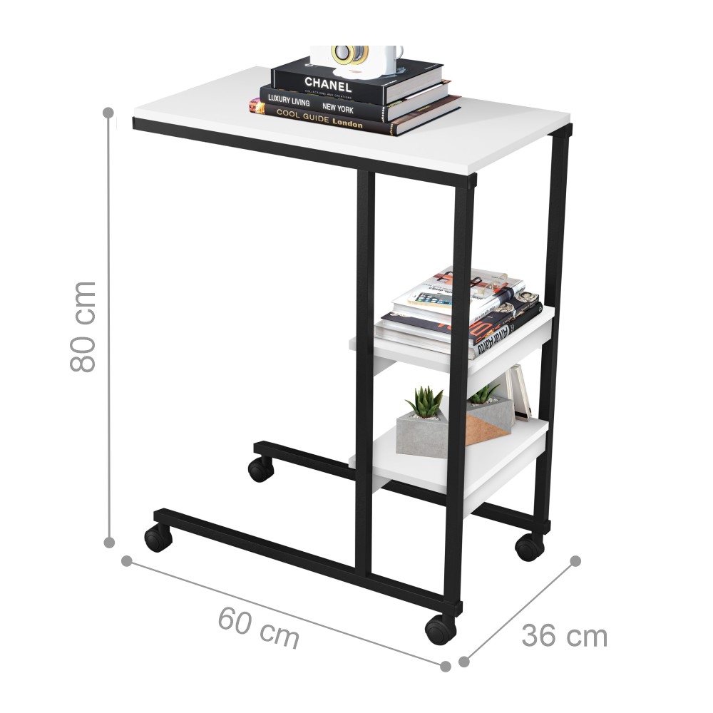 Mesa de Apoio Vintage para Cama Emili Preto e Branco