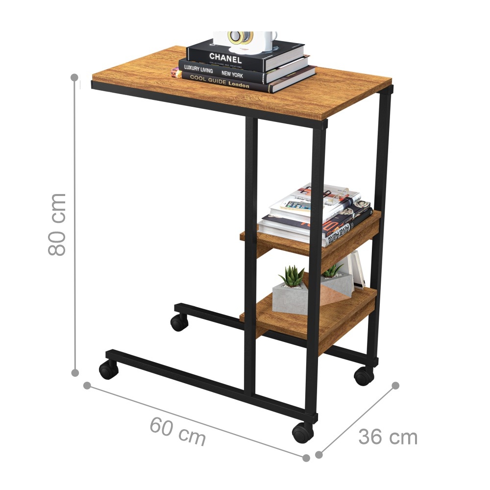 Mesa de Apoio Vintage para Cama Emili Preto e Canela