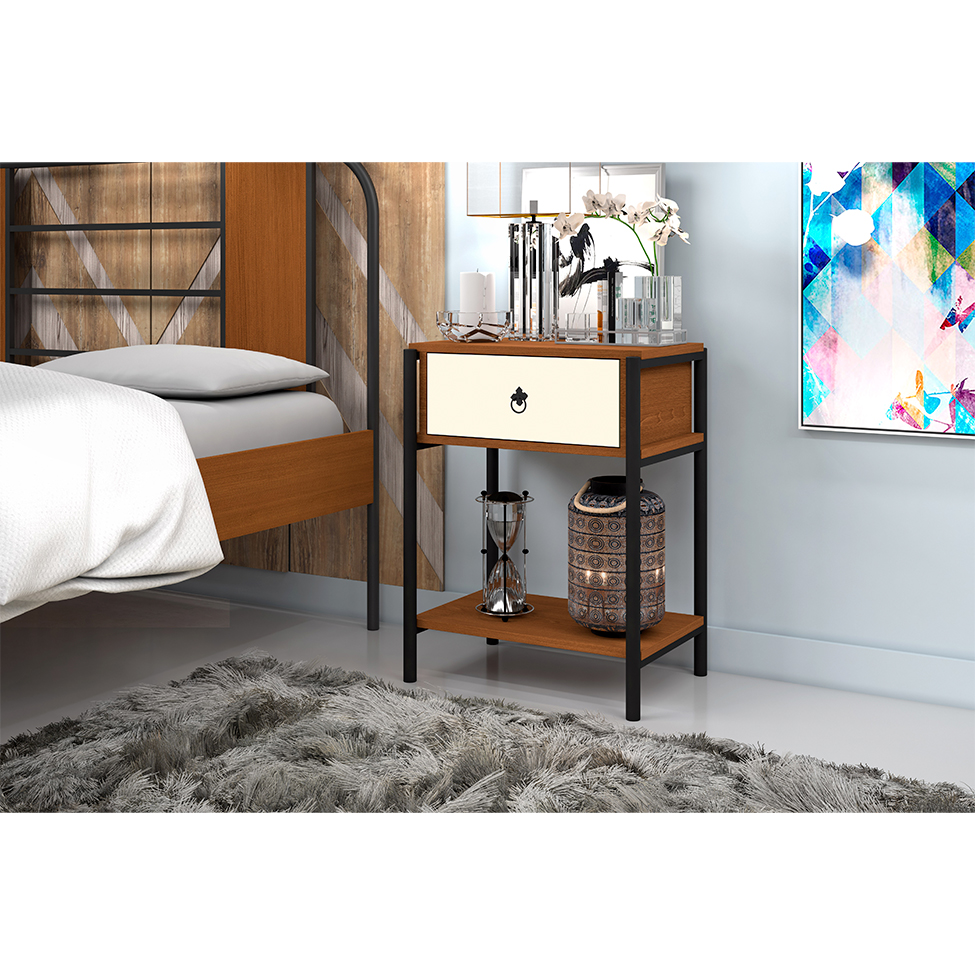 Mesa de Cabeceira Sevilha 1 GV Canela e Off White