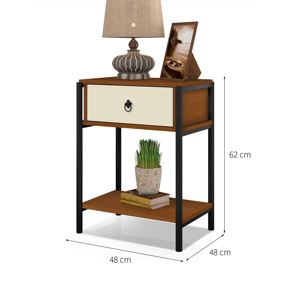 Mesa de Cabeceira Sevilha 1 GV Canela e Off White