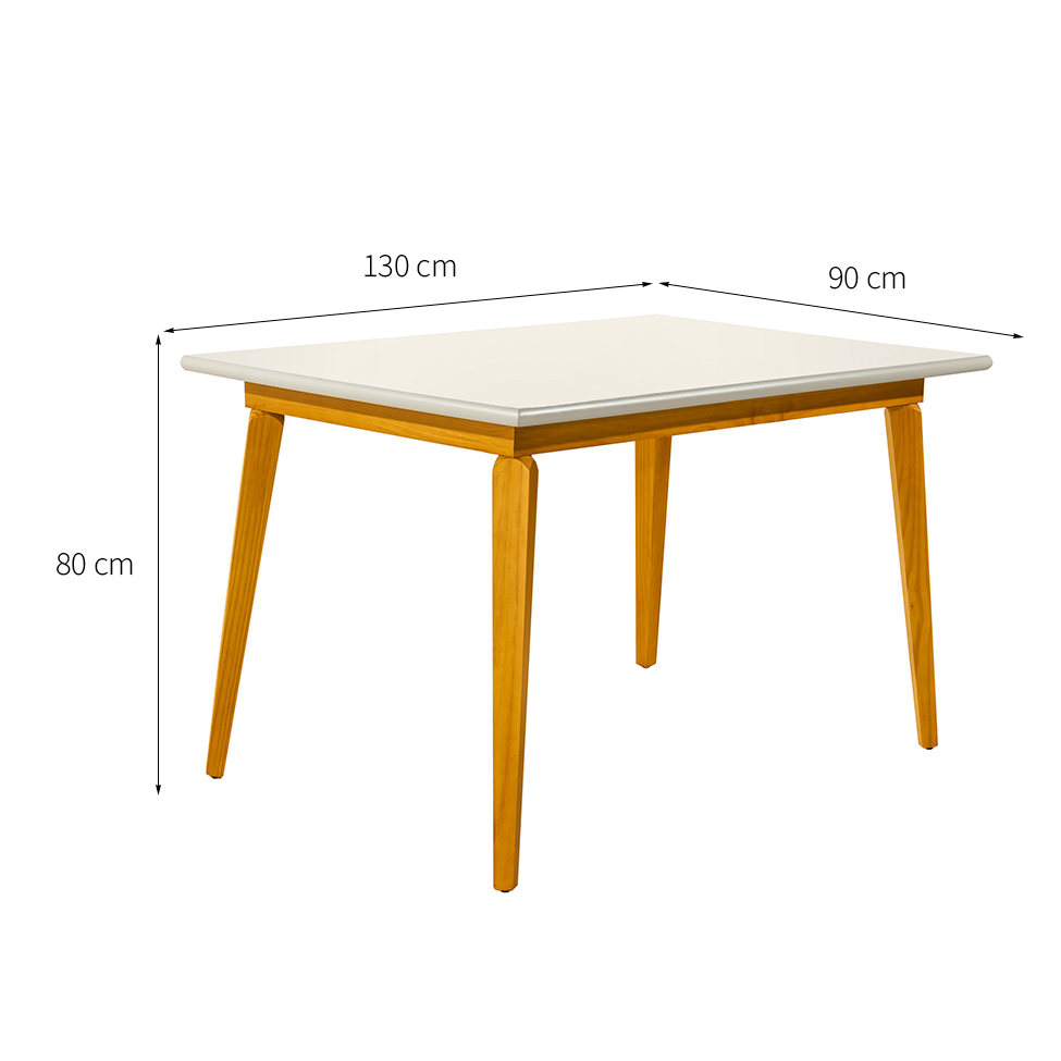 Mesa de Jantar Retangular Brasil Mel e Off White 130 cm