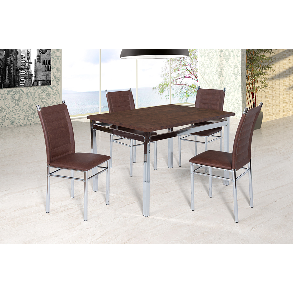 Mesa de Jantar Retangular Riviera Cromada e Castanho 120 cm