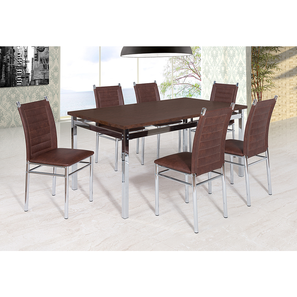 Mesa de Jantar Retangular Riviera Cromada e Castanho 160 cm