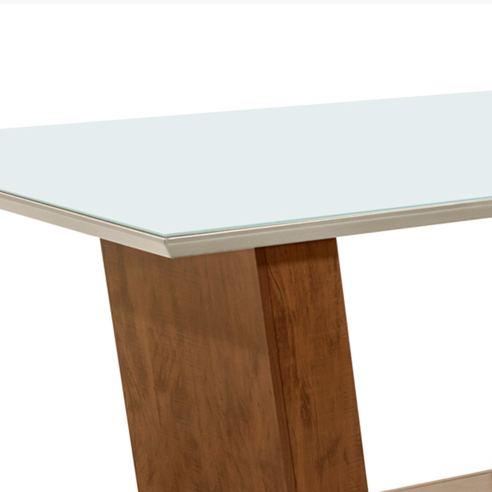 Mesa de Jantar Retangular com Tampo de Vidro Viena Off White e Canela Rústico 120 cm