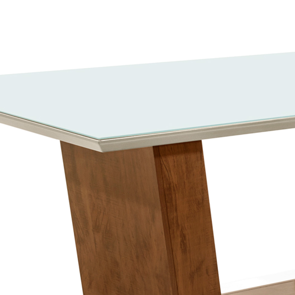 Mesa de Jantar Retangular com Tampo de Vidro Viena Off White e Canela Rústico 160 cm