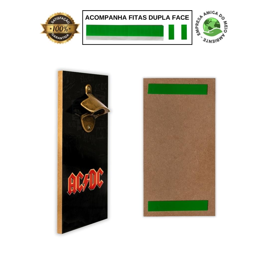 Abridor de Garrafa Rock ACDC + Kit 4 Porta Copos Com Suporte