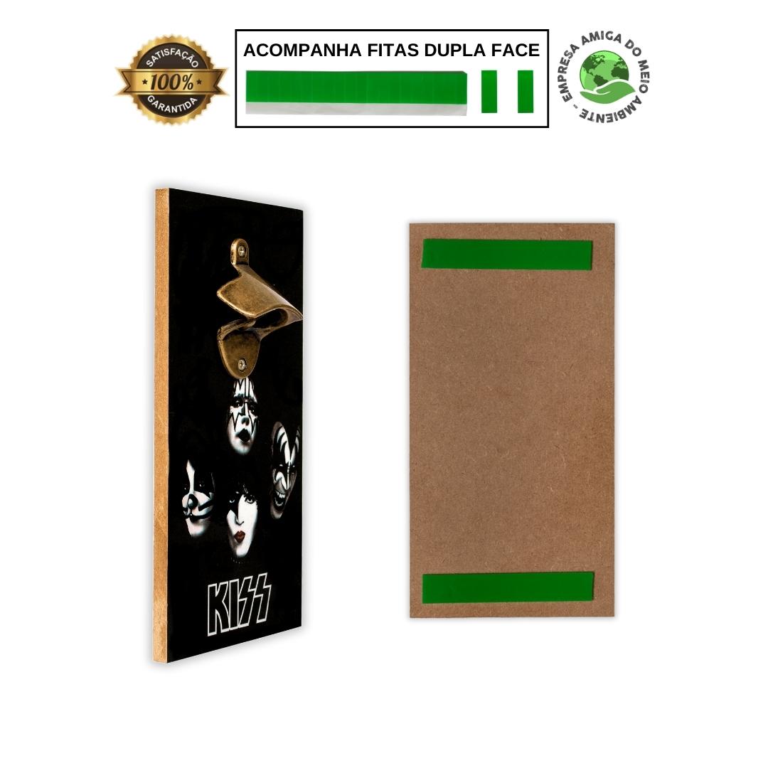 Abridor de Garrafa Rock KISS + Kit 4 Porta Copos Com Suporte