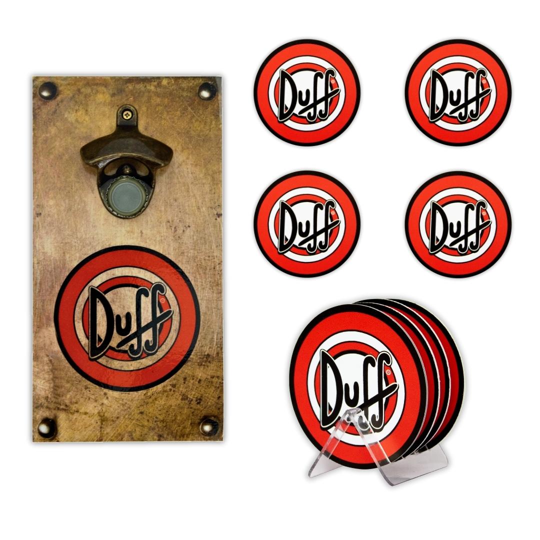 Abridor de Garrafas Duff + Kit 4 Porta Copos Com Suporte
