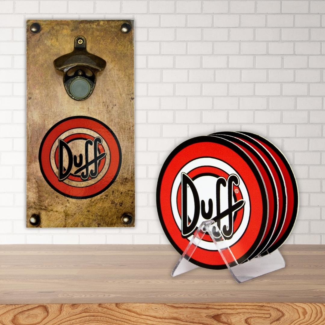 Abridor de Garrafas Duff + Kit 4 Porta Copos Com Suporte