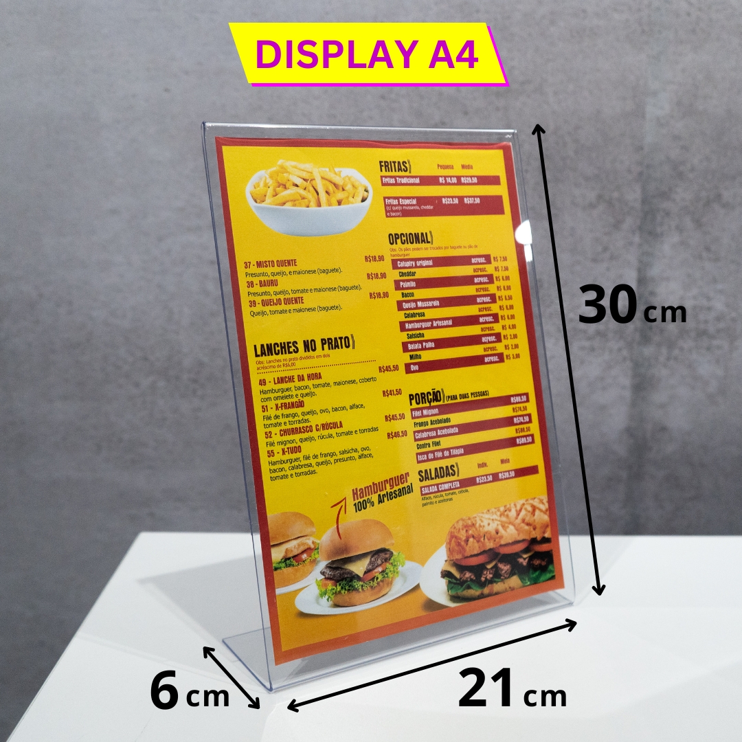 Display Expositor A4 Em L Ps Cristal Acrílico Balcão 15 Pçs