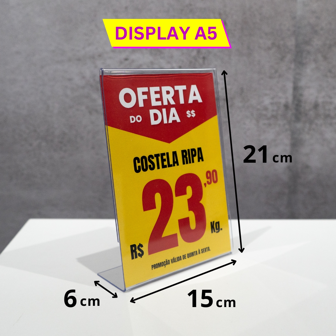 Display Expositor A5 Em L Ps Acrílico Balcão Mesa Kit 15 Pçs