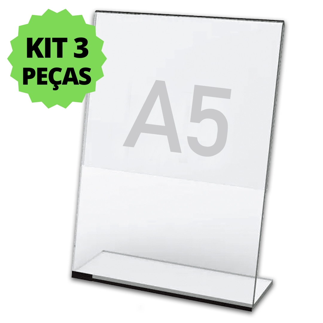 Display Expositor A5 Em L Ps Acrílico Balcão Mesa Kit 3 Pçs