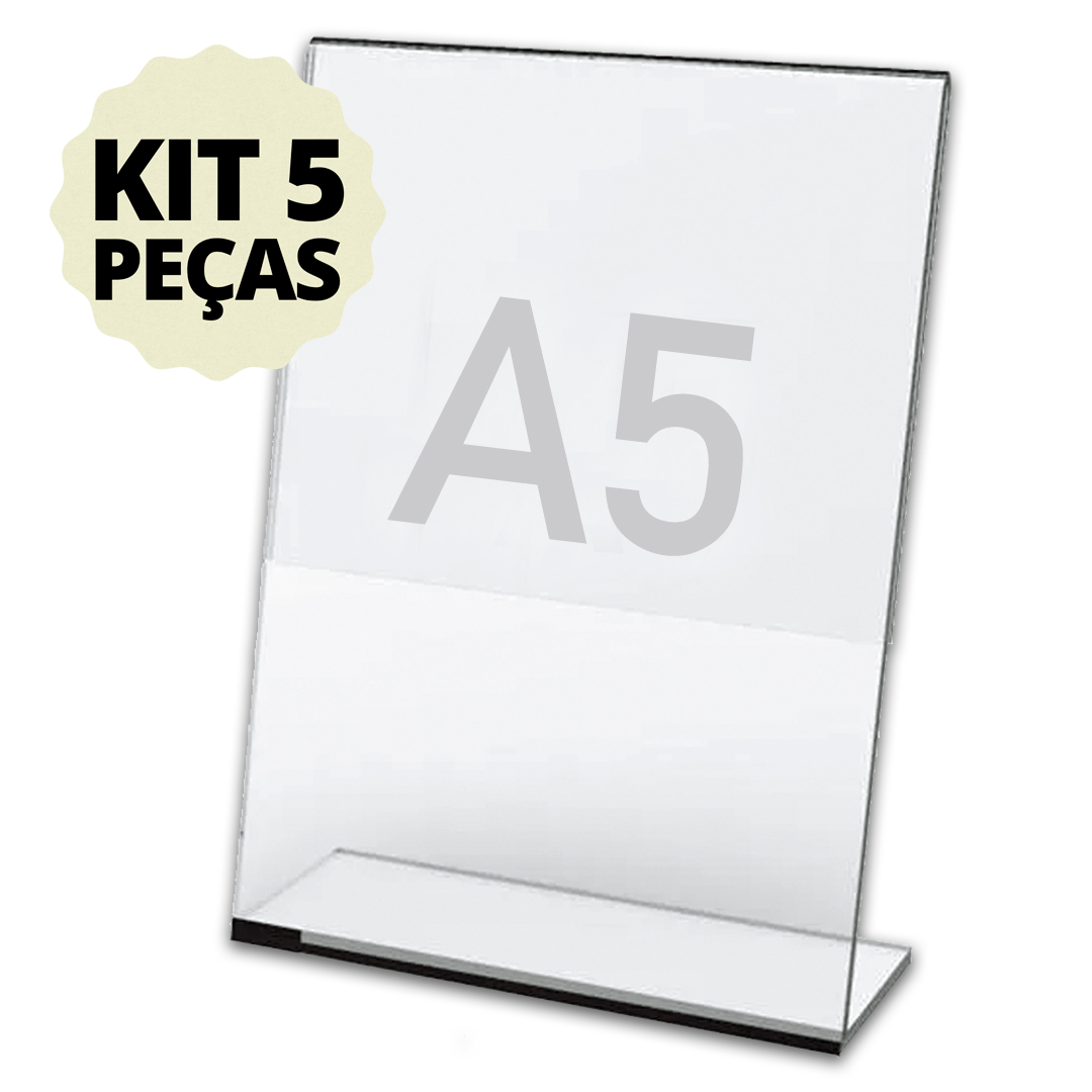 Display Expositor A5 Em L Ps Acrílico Balcão Mesa Kit 5 Pçs
